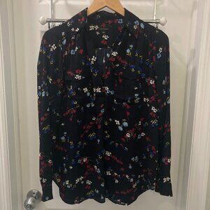 Ann Taylor | Dark Navy Floral Camp Shirt | Size Small